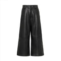 New Arrival Calf Length Wide Leg Leather High Waist Pants Black Genuine Sheepskin Leather Pants Women
