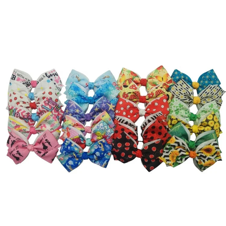6 Pcs Per Set Print Grosgrain Ribbon Children Hair Bows Hair Clip Set for Girls