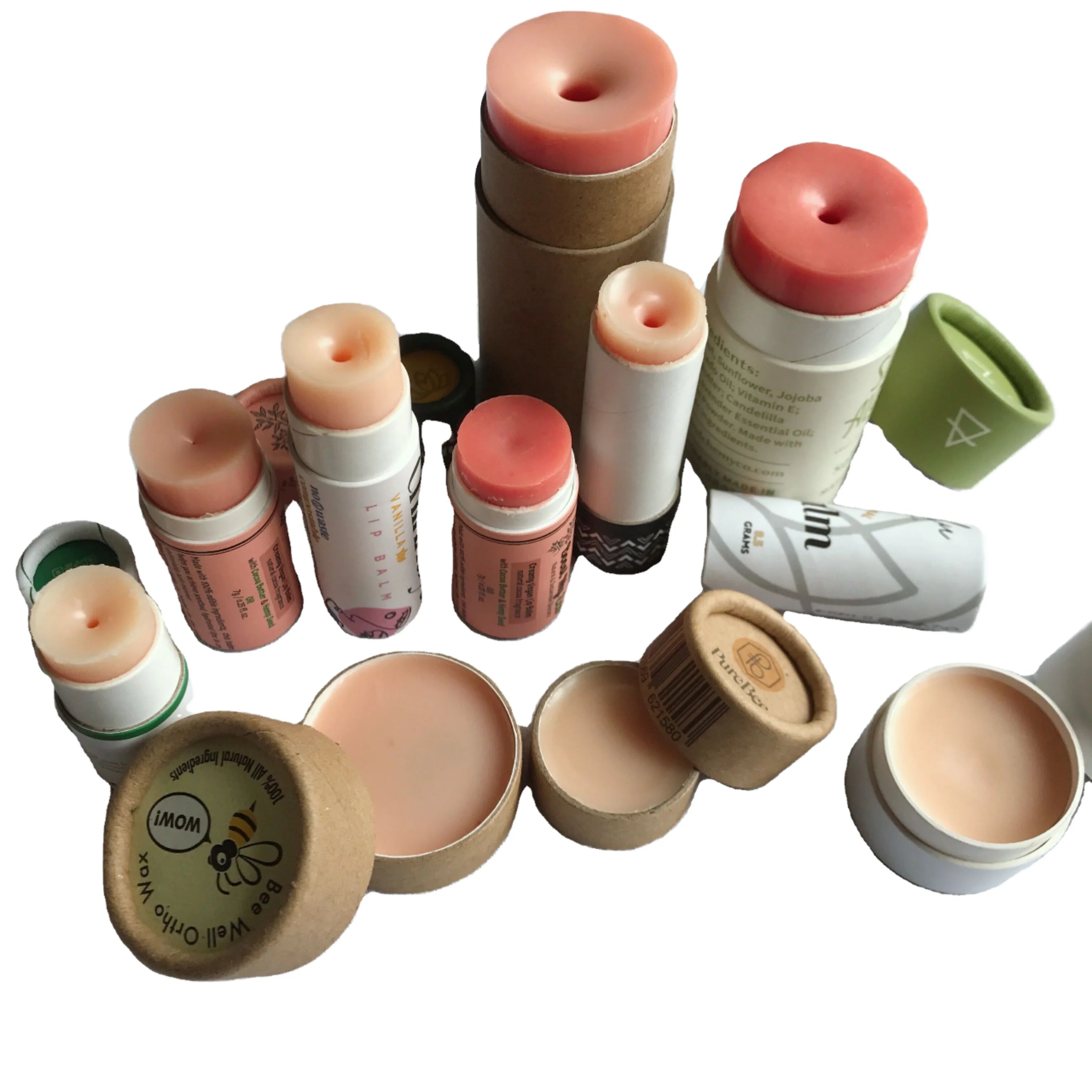 Kraft Cardboard Deodorant Tube Lip Balm Push up Cylinder Packaging Embossed Biodegradable Cosmetic Perfume Paper Tube