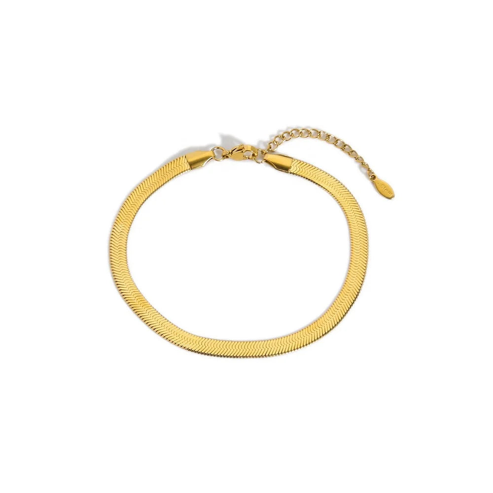 Wholesale Waterproof Fashion Jewelry Anklet Gold Stainless Steel 3/4/5MM Minimalism Flat Snake Chain Anklets Bracelet for Women