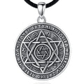 Vintage Embossed Round 925 Sterling Silver Engagement Wedding Gift Party Solomon Talisman Amulet Pendant Necklace for Men