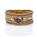 Leather Wrap Bracelets Crystal Beads Bracelet Boho Cuff Stone Charm Bracelets with Magnetic Clasp Costume Jewelry for Women