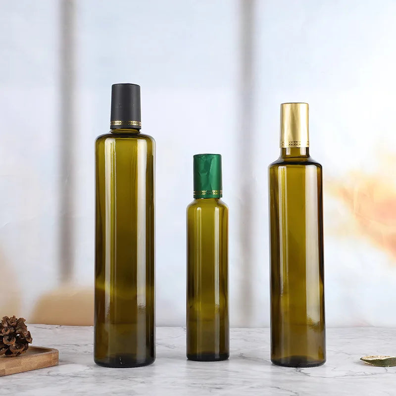 Wholesale Dark Green Amber Olive Oil Glass Bottle Sesame Oil Kitchen Cooking Oil Bottles With Cap