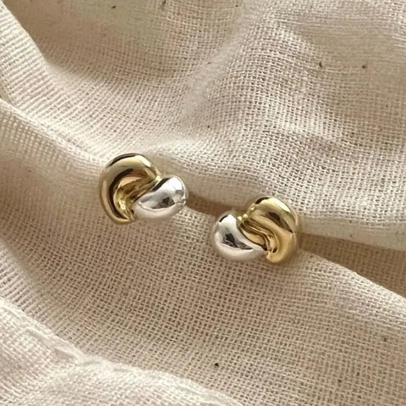 Layered Two-Tone Studs Hypoallergenic & Tarnish-Resistant Earrings Dimensional Minimalist Design for Women Everyday Essential