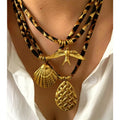 Vintage 18K Real Gold Plated Fish Heart Charm Necklace Stainless Steel Bird Sun Pendant Leopard Velvet Rope Necklace for Women