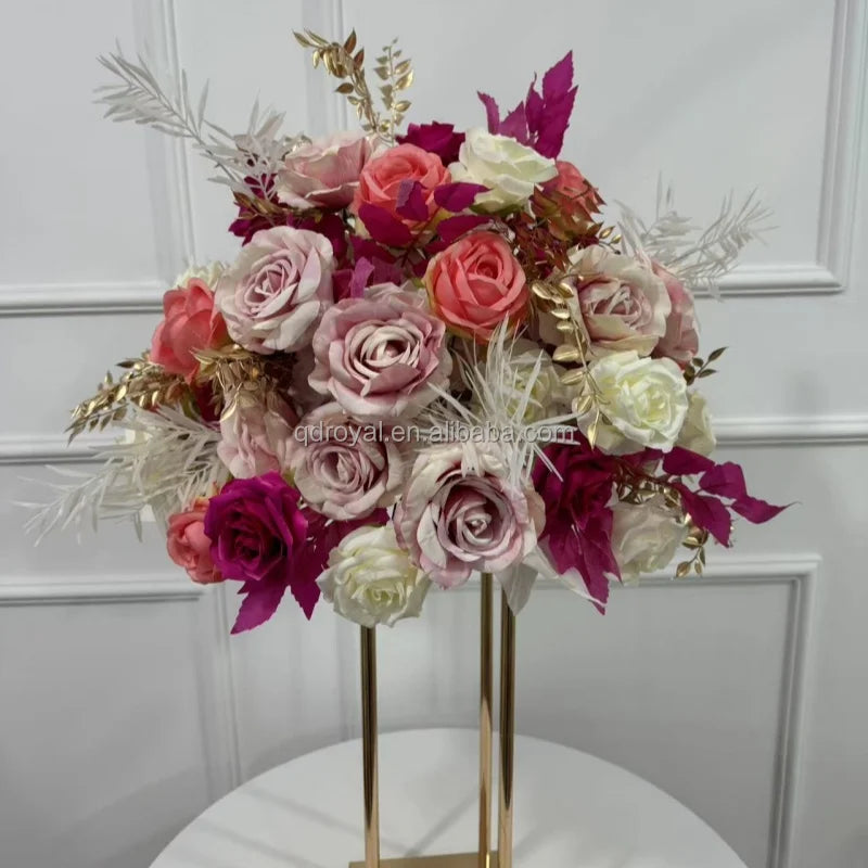 Customized Pink Rose Faux Flora Ball Realistic Artificial Silk Wedding Event Decorative Table Thanksgiving Graduation