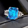 CAOSHI Luxury 925 Silver Plated Yellow Blue Crystal Finger Ring Women Jewelry Claw Setting Iced Out Cubic Zirconia Rings