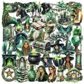 50Pcs Transparent Green Witch Decorative Stickers for Book Laptop Decor PET Material Cartoon Forest Sticker