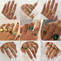 Vintage Design Green Zircon Butterfly Ring Set Heart Ring for Women Jewelry
