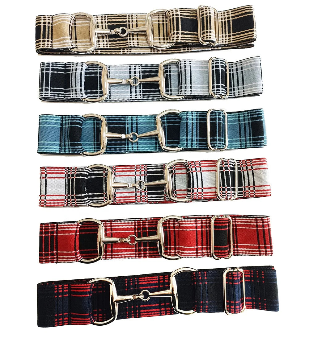 Free Engraved Logo 1.5 Inch 4 cm Elastic Equestrian Bit Belt Horse Products Snaffle Bit Buckle Belt Fabric Belt