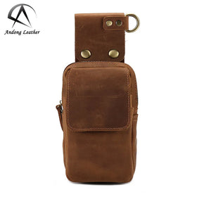 Andong Waist Pack for Men Crazy Horse Leather Belt Wallets Phone Purse Pocket Real Genuine Cow Leather Waist Packs Man Retro