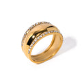 Trendy Princess Cut Rhinestone Three Stone 18k Gold Plated Stainless Steel Unisex Jewelry Chunky Ring