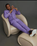 Casual Light Purple Double Breasted Men Suits Costume Homme Prom Terno Masculino Groom Blazer Wedding 2 Pcs (Jacket+Pants)