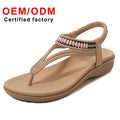 Women's High Quality Summer Beach Sandals Elastic Band Beads Soft Breathable Comfortable Wedge Heel Fashion Platform Spring