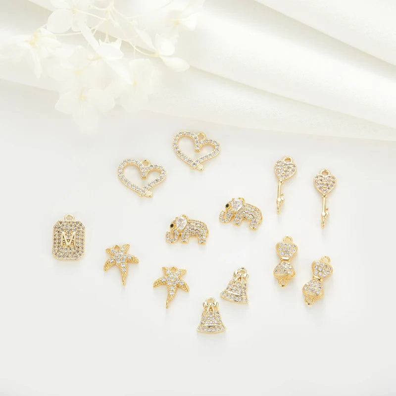 Factory Wholesale DIY Jewelry Making Charms Zircon Pendants Heart ElephantKey Shape for Necklaces Bracelets Earring Accessories