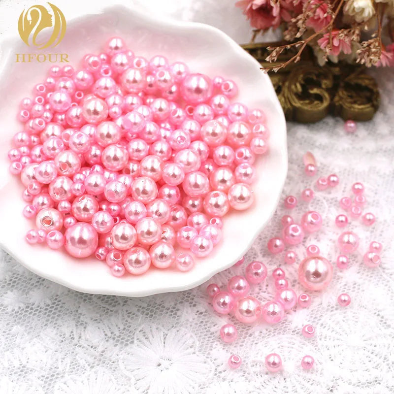Wholesale HFOUR 3-8mm Round Plastic Pearl Rhinestones Mixed Sizes 3D Sew-on Technique for Garment Decoration
