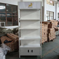 Four Post Display Rack With Light Box and Cabinet Customized Shelves