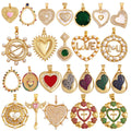 Trendy Rainbow Zircon Pearl Shell Love Heart Charm PendantCreative Angel 18K Gold Plated Jewelry Findings Supplies K42
