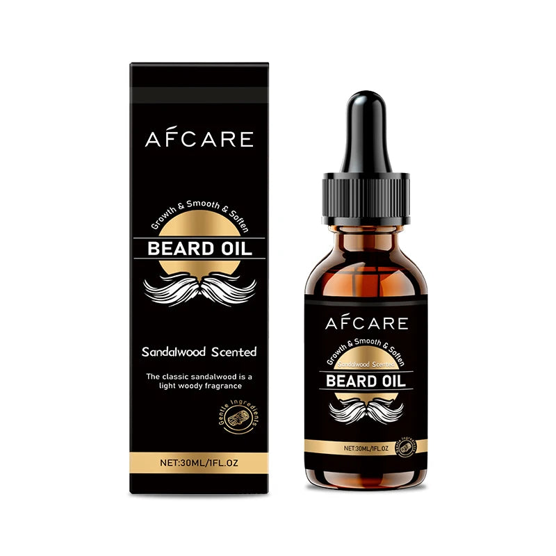 Private Label 30ml Vegan Sandalwood Beard Oil Premium Natural Grooming Oil for Men Moisturizes Softens Hydrates Beard Hair