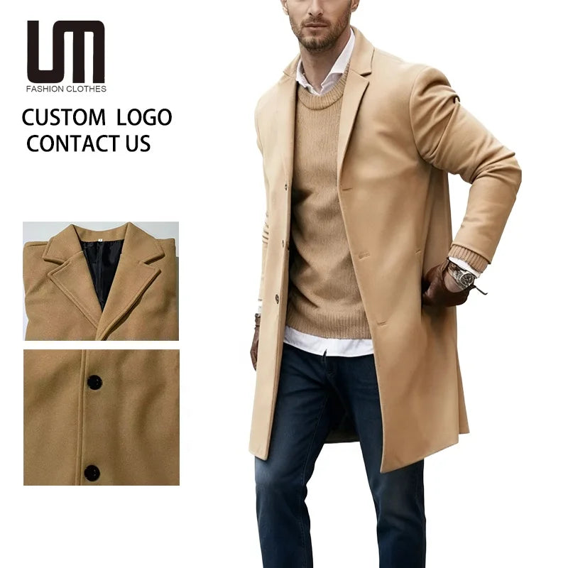 OEM Service Hot Sale Wholesale Men's Winter Trench Coat Windproof Plus Size Overcoat Thick Warm Business Casual Outerwear MegaBDM
