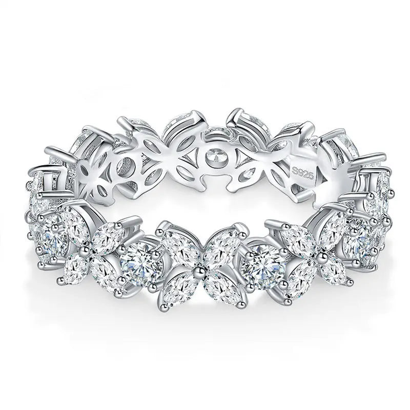 Four-Leaf Clover Rings 925 Sterling Silver Shiny Full Moissanite Diamond Butterfly Flower Wedding Rings for Women