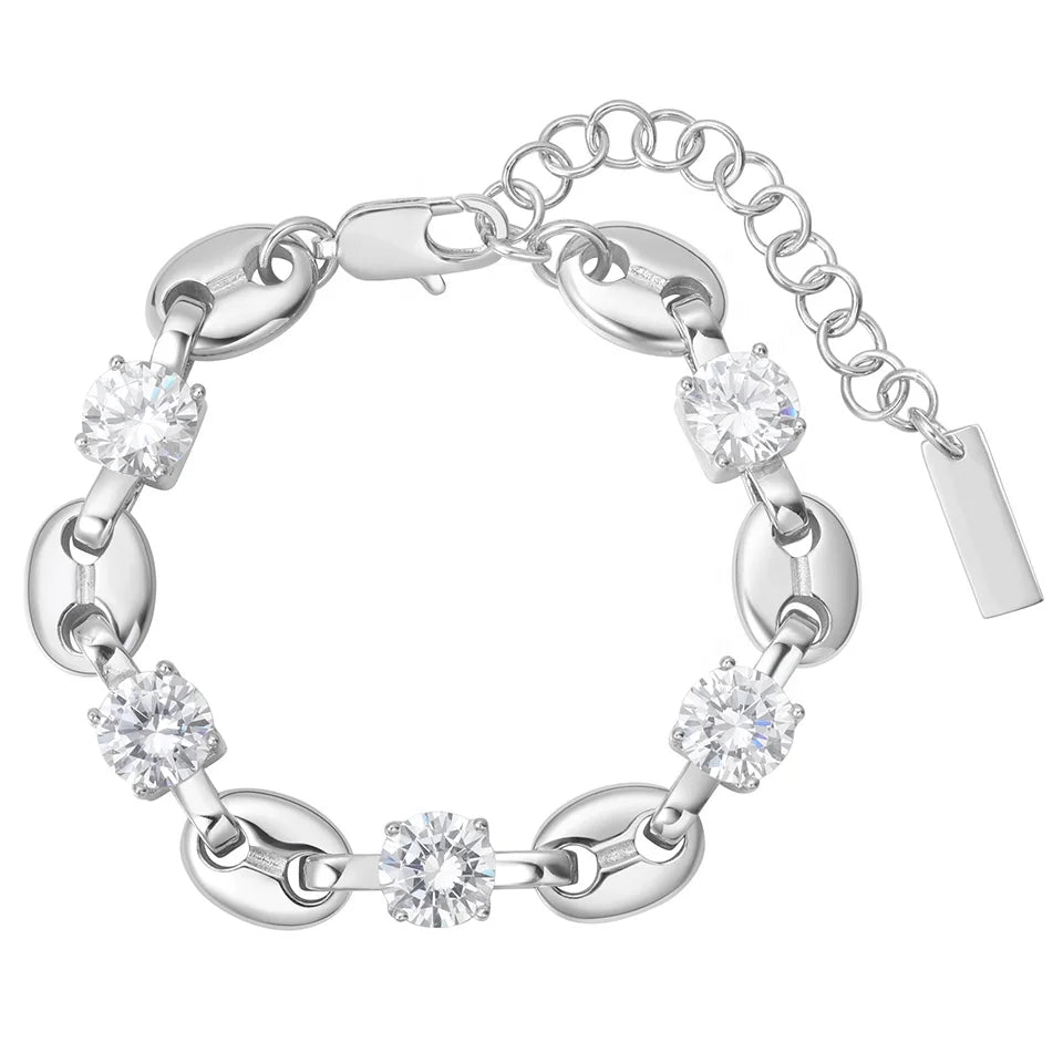 2024 New High-Grade Brass Platinum/18K Gold Plated Trendy Large Zircon Pig Nose Charm Chain Bracelet Unisex Jewelry Customized