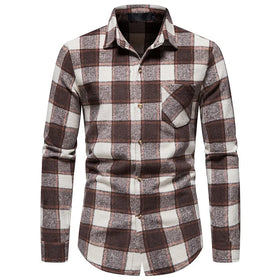 2025 Spring New Men's Flannel Plaid Shirt Casual Lapel European and American Fashion Design