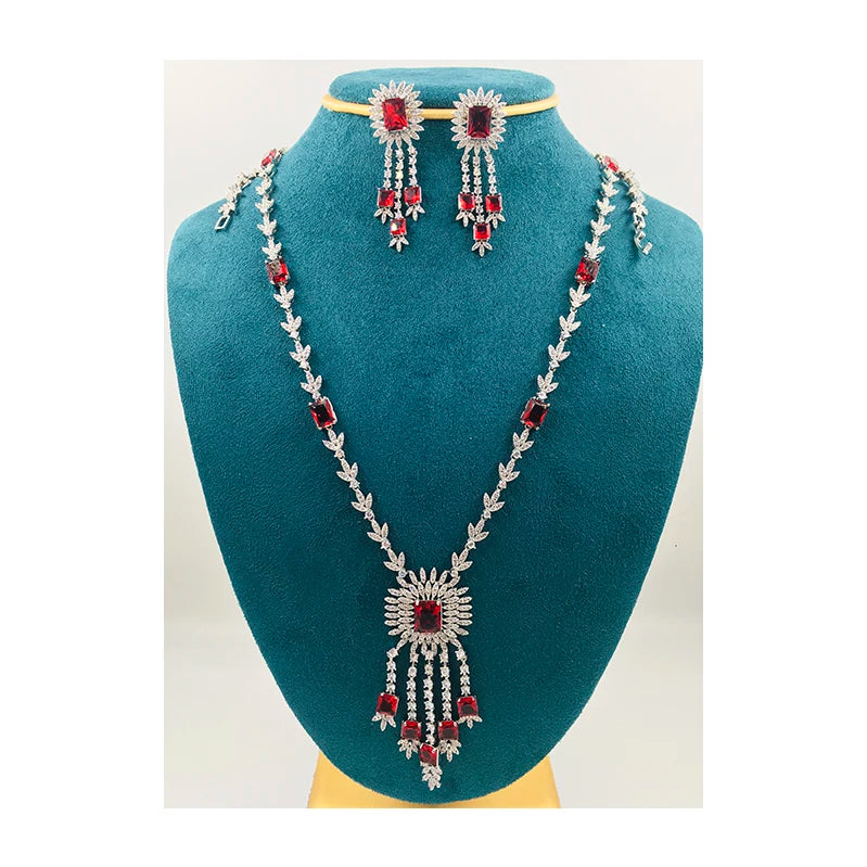 Bridal Jewelry Temperament Long Tassel Earring Necklace 2 Pcs Set Luxury Shiny Zirconia Diamond Jewelry Set for Wedding
