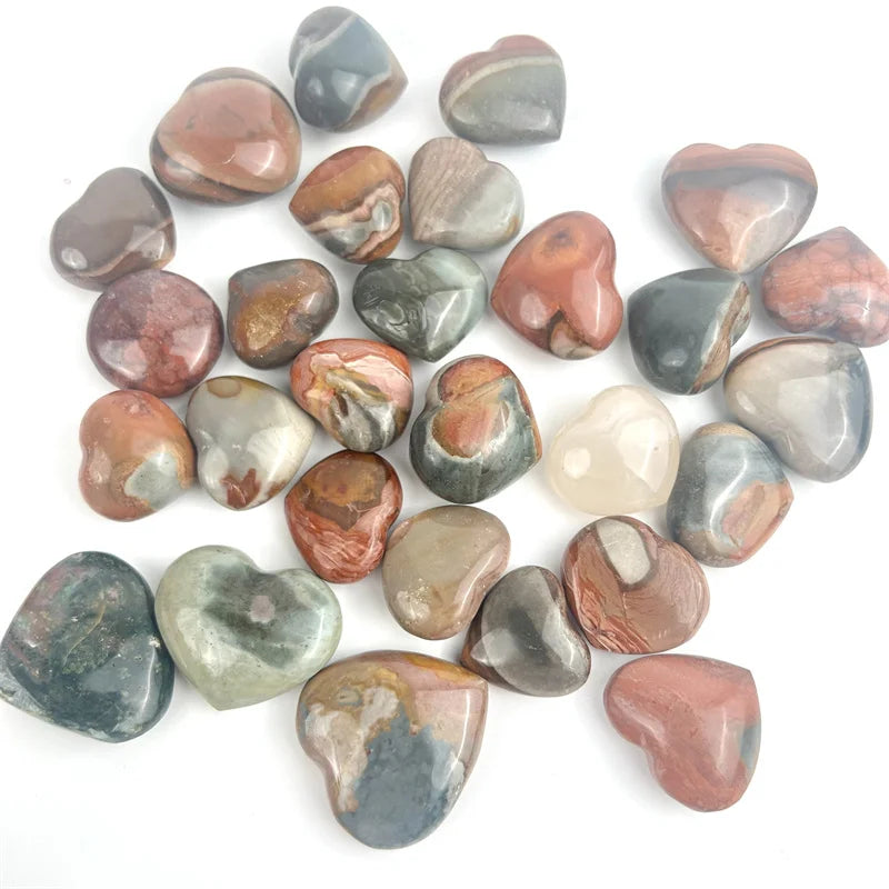 Wholesale Brightly Colored Carved Natural Healing Crystal Small Hearts Ocean Stone Heart for Decoration