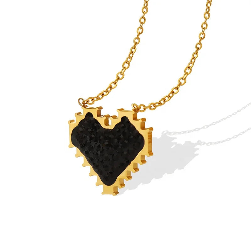 Fashion Design Black Diamonds Zirconia Love Heart Collarbone Chain 18K Gold Plated Necklace