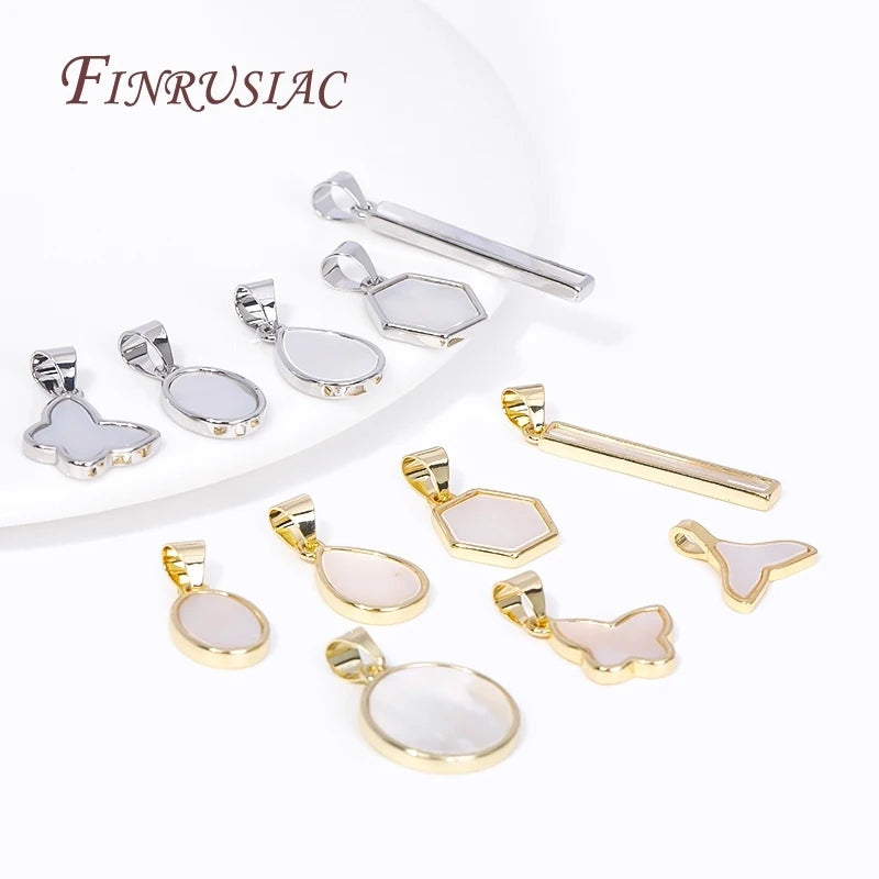 18K Gold Plated Brass Inlaid Shell Charms Multi-Type DIY Pendants for Jewelry Making Necklace Materials Wholesale