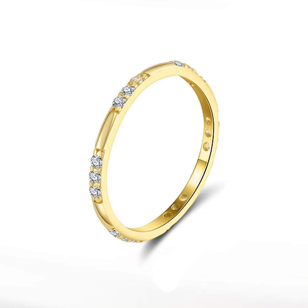Simple S925 Sterling Silver 5A Cubic Zirconia Cz Rings Gold Plated Eternity Bands for Women