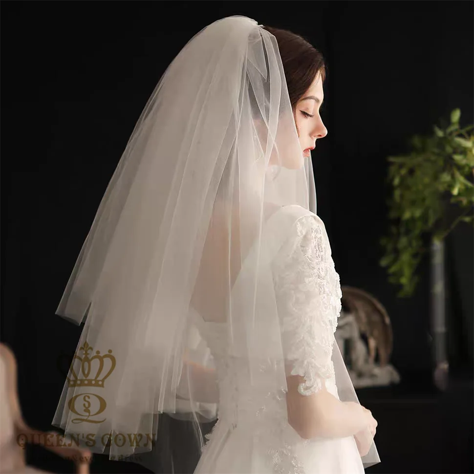 Queens Gown French Simple Bridal Veils Two-Layer Ivory Delicate Accessories for Bridal Wedding Veil