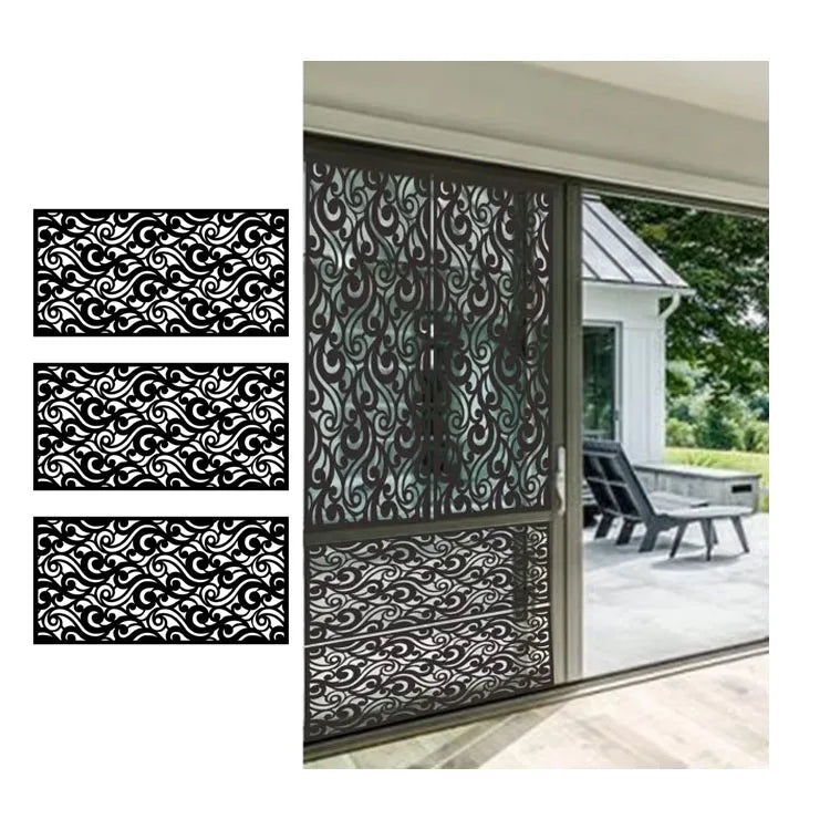 Exquisite Openwork Carved Panel Black Laser Cut Fence Panels Privacy Screen Outdoor