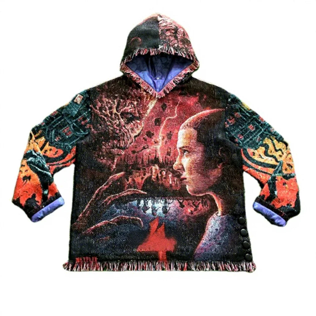 Autumn Streetwear Custom Men's Tapestry Hoodies Oversized Pullover Jacquard Blanket Woven Tapestri Hoodie for Men