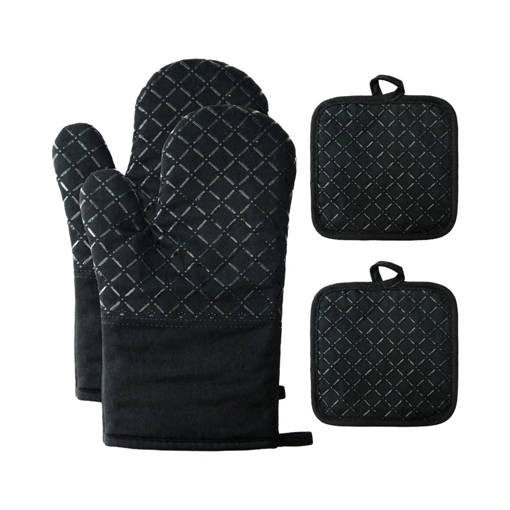 Cotton Oven Gloves Set Heat Resistant Printed Long Thick High Temperature Microwave Special Non-Slip Baking Pot Holder BBQ MegaBDM