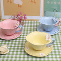 Solhui Simple Korea Hand Painted 3d Petal Ceramic Coffee Mug and Saucer Set High Value Light Luxury Afternoon Tea Cup Set