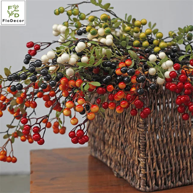 Wholesale Hot Selling Artificial Blue Red Berry Branch Plastic for Christmas Wedding Flower Home Decoration