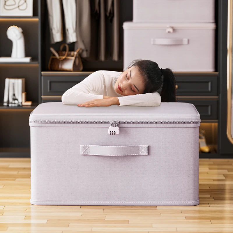 Cotton Home Organizer Storage Box with Lock for Wardrobe and Bag Use