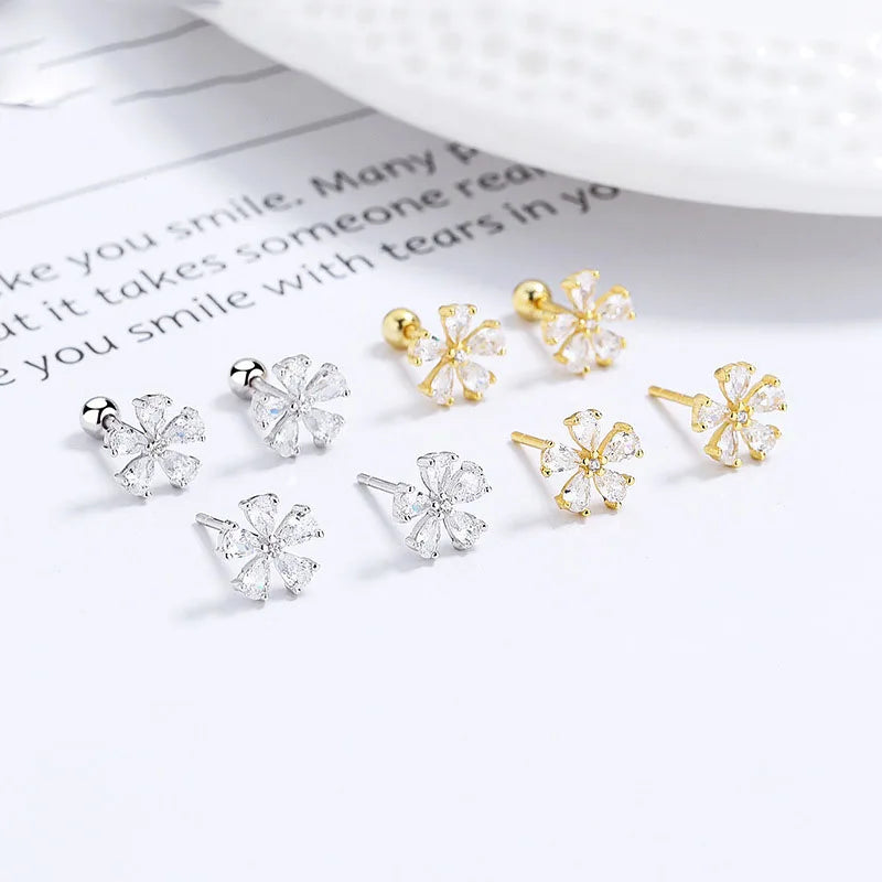Popular 925 Sterling Silver Dainty Claw Setting Zircon Flower Cartilage Earrings for Women Wholesale