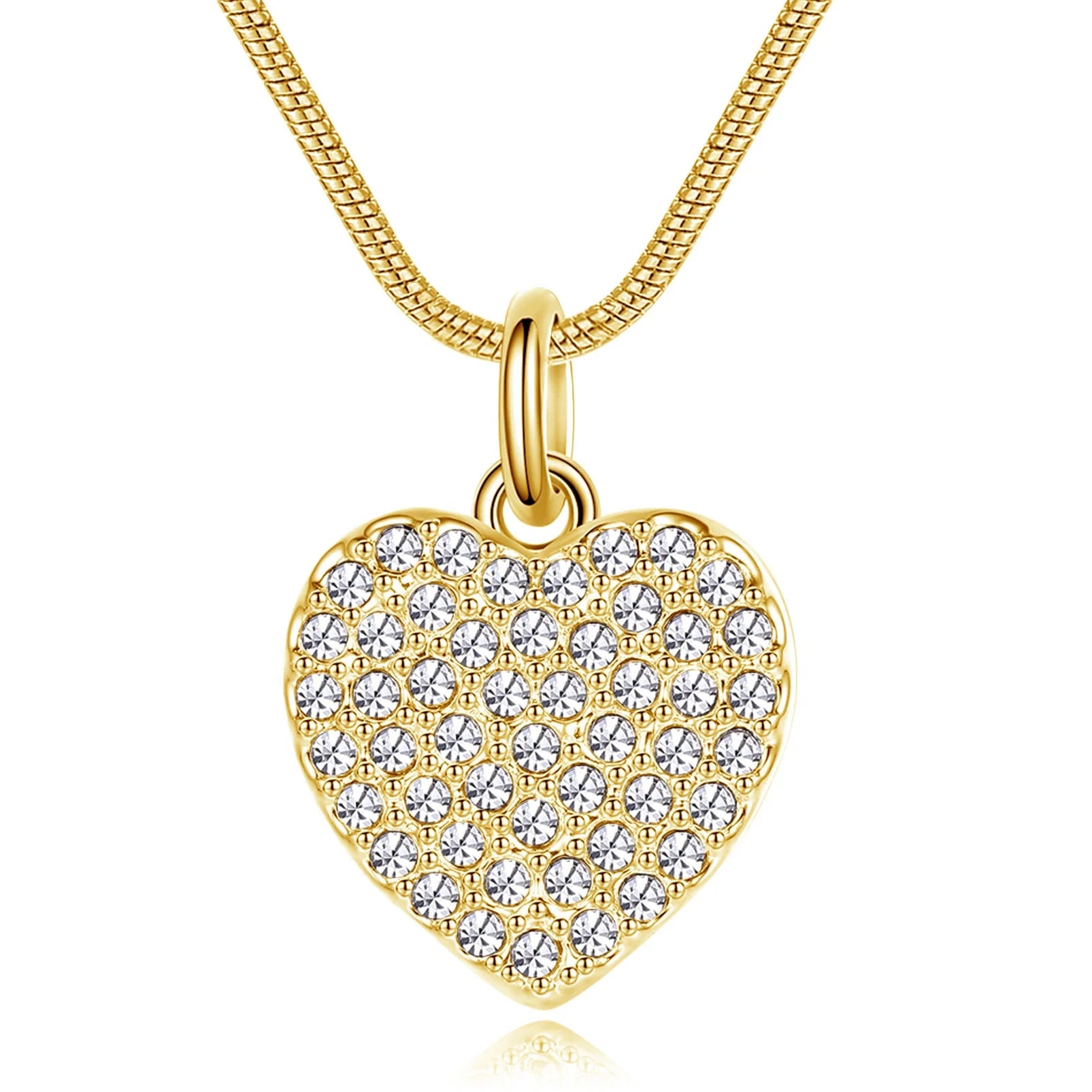 Fashion Classic Heart Shaped Pendant Gold Plate Cubic Zirconia Jewelry Cz Necklace with Snake Chain for Women