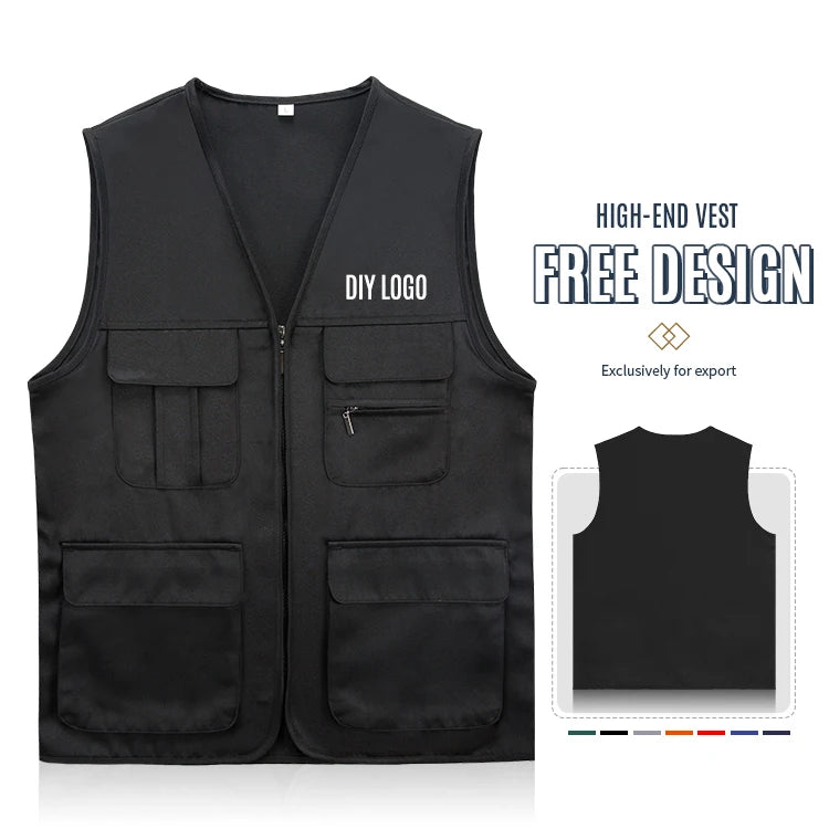Custom Cotton Fishing Multi Pocket Work Workwear Sleeveless Custom Logo Volunteer Workwear Vest for Men Working
