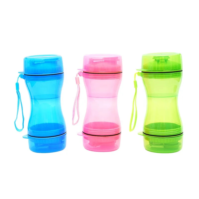 Factory Custom Portable 2 in 1 Leak Proof Travel Pet Cat Dog Food Water Drinking Dispenser Bottle for Outdoor Walking