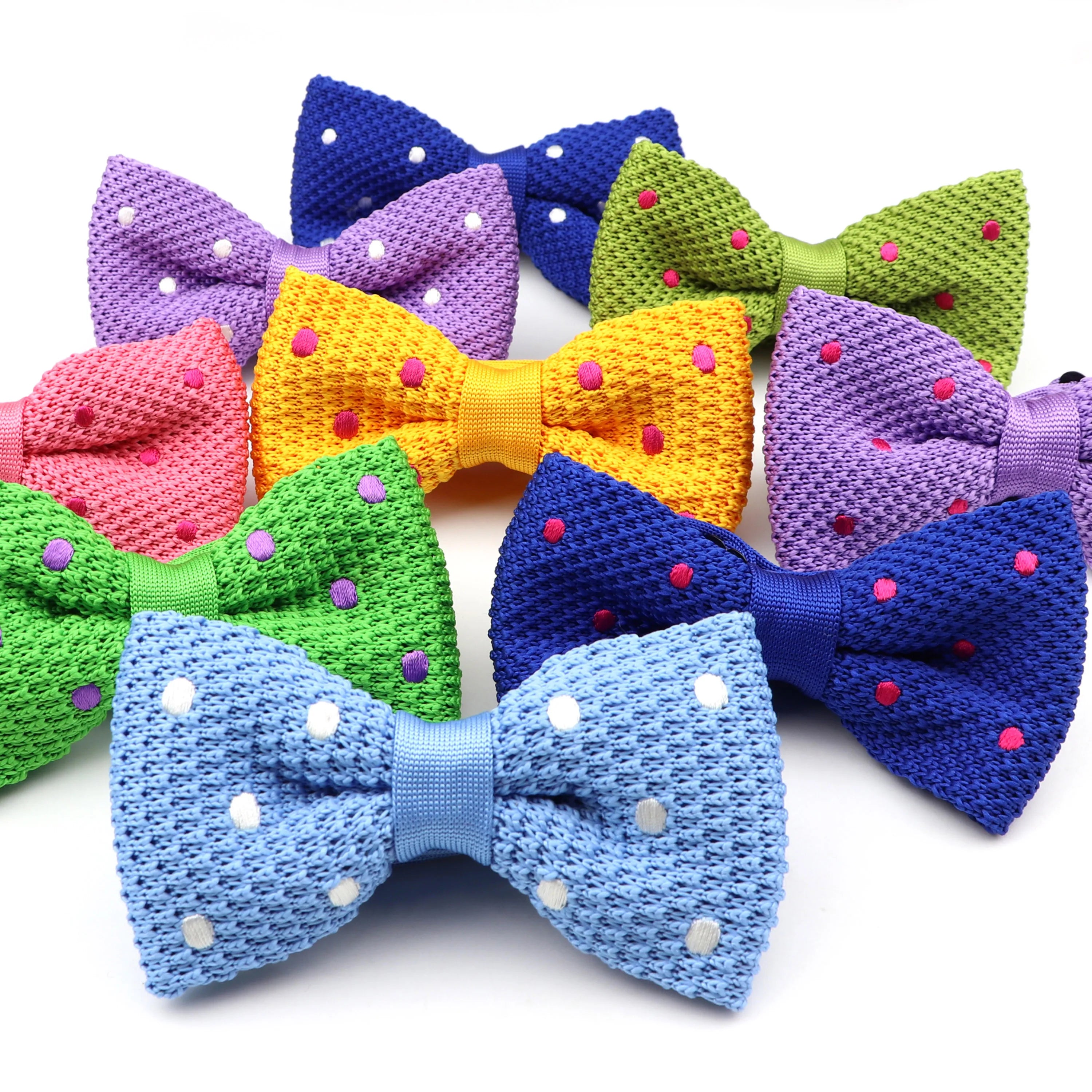 Women Colorful Bow Tie Knitted Bowknot Knit Wedding Party Solid Color Dot Neckwear Designer Knitting Dress Bowtie