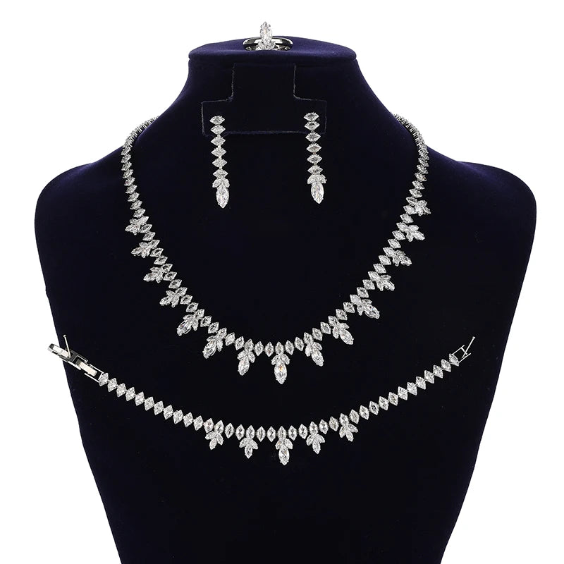 Luxury Statement Heavy Cubic Zirconia Women's Tassel Wedding Necklace and Earrings Pageant Jewelry Set for Brides BN9083