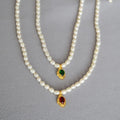 Vintage Natural Pearl Oval Ruby Charm Necklace Freshwater Pearl Necklace With Emerald Charm