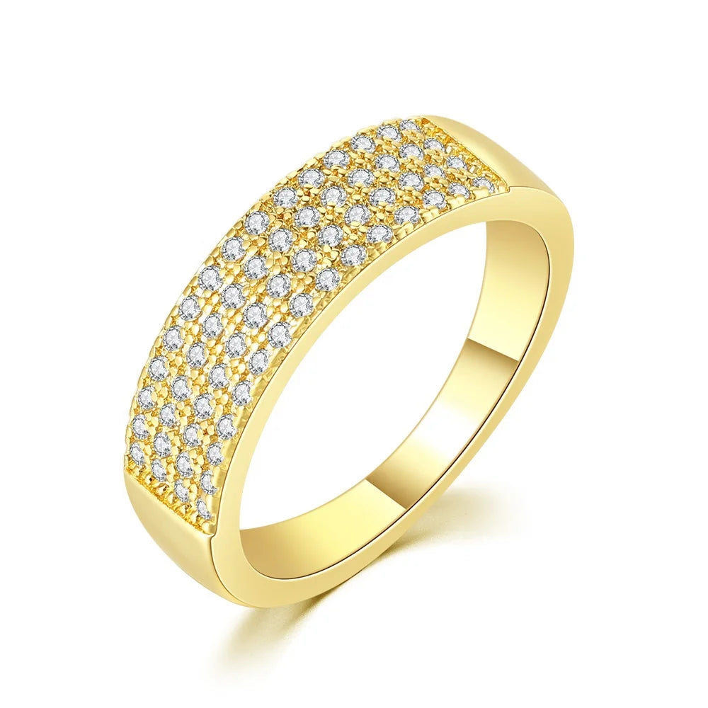 Wide Band Full Pave Cubic Zirconia Ring Gold Tone Multi Row Sparkling Stackable Finger Ring Luxury Wedding Jewelry Gif Women Men