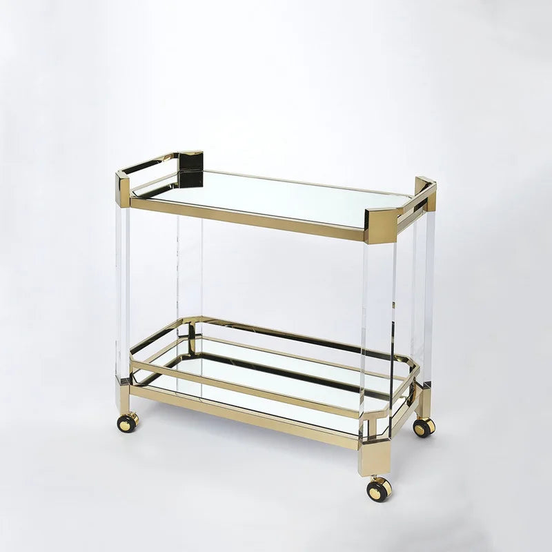 Acrylic Rolling Food Cart Hand Bar Serving Drinks Carts Transparent Tea Double-layer Two-tier Trolley  Lucite Bar Cart