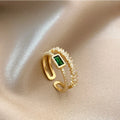 Jewelry Fashion Emerald Ring Women's Gold Plated Zircon Double-Layer Personality Open Finger Gemstone Rings for Party Gift