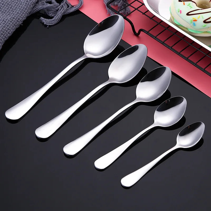 Hot Sale 1010 Stainless Steel Pointed Spoon Silverware 5 Pcs Set Restaurant Main Meal Dessert Tea Spoon Flatware